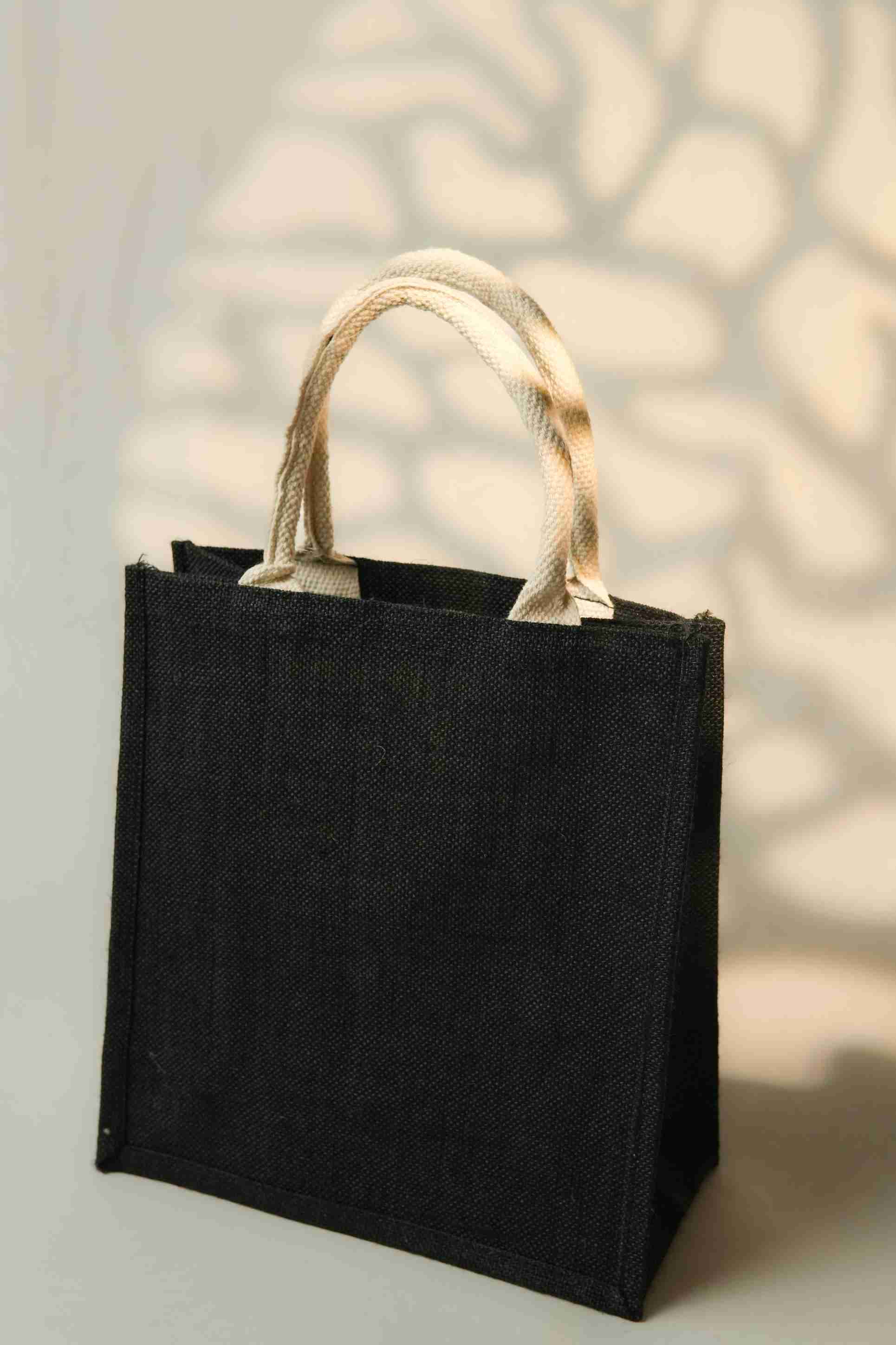 Black Jute Bag with Contrast handles