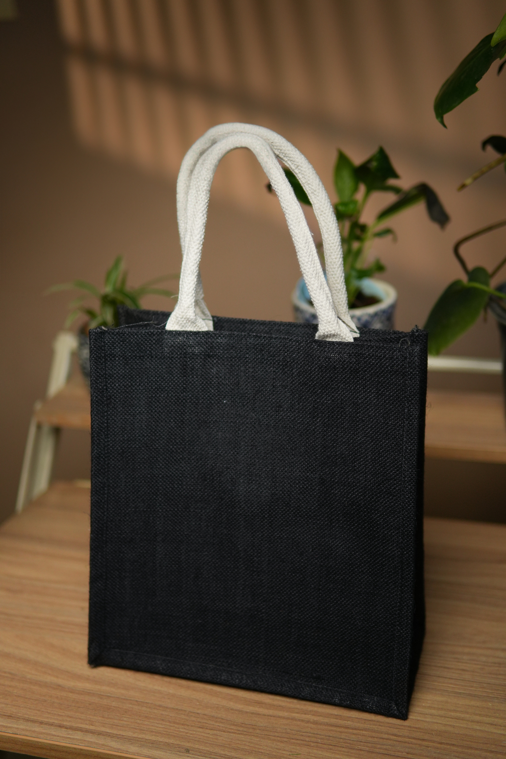 Black Jute Bag with Contrast handles